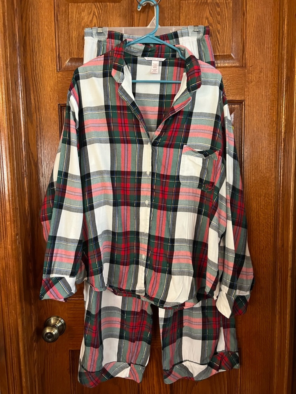 Victoria's Secret XXL Two Piece Pajama Set Red & Green Plaid Long Sleeve